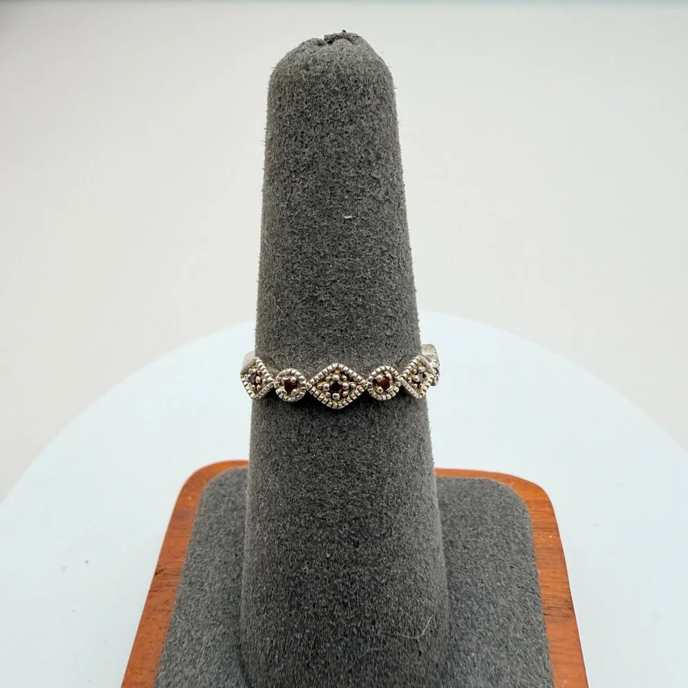 Vintage 90s Silver Tone Red Glass Ring‎ Women's Classic Fashion Jewelry